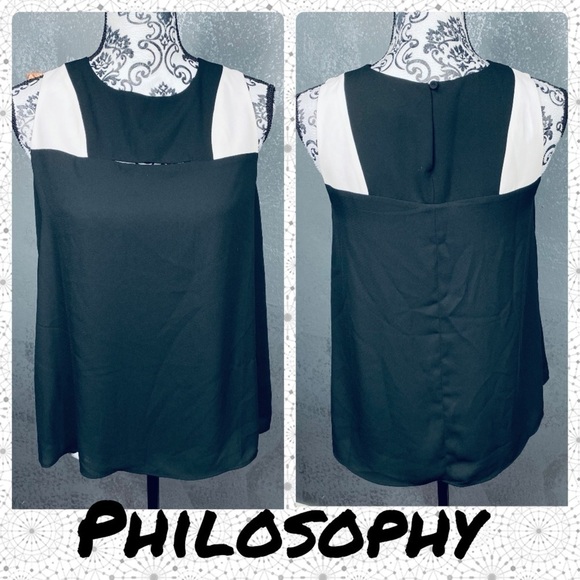 Philosophy black white trim Flowy tank top cutout - Picture 1 of 8